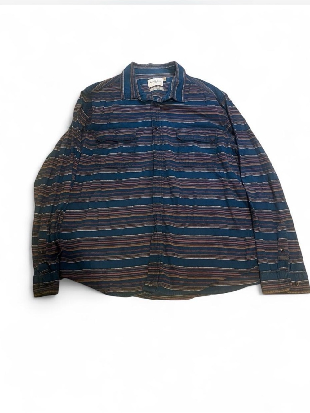 Goodfellow & Co Navy and Brown Striped Long-Sleeve Button-Down